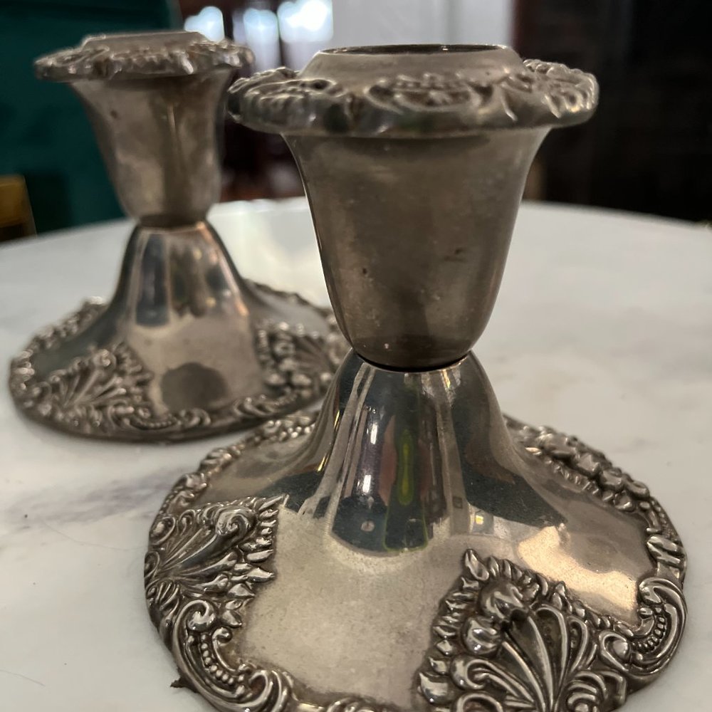 Vintage Godinger Baroque Silver Plated Candle Set